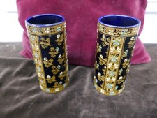 paire vases rouleaux émaillés signés Gien,H 14cm,D 6 cm,début 20ème