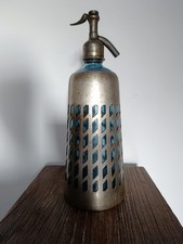 Ancien Siphon grillagé d'eau de Seltz Bleu Vintage - Déco Bistrot Café Bar