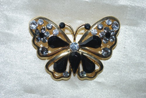 Butterfly pin brooch black - butterfly,