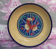 ÉLÉGANTE COUPE ART DÉCO ÉMAUX LONGWY DÉCOR FLORAL 26,5cm diam 7,5cm haut