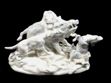 🇫🇷 SCÈNE CHASSE VENERIE PORCELAINE SAXE 3 CHIEN SANGLIER SCULPTURE ANIMALIÈRE