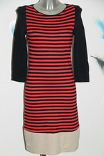 SANDRO jolie robe manches 3/4 bleu marine rayé rouge TAILLE 2 excellent état