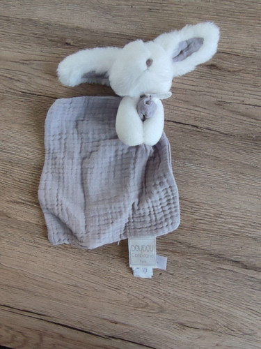 Doudou lapin mouchoir gris - lapin,