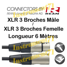 Câble XLR 3 Broches Mâle Femelle Conecteurs Neutrik REAN Long 6 METRES