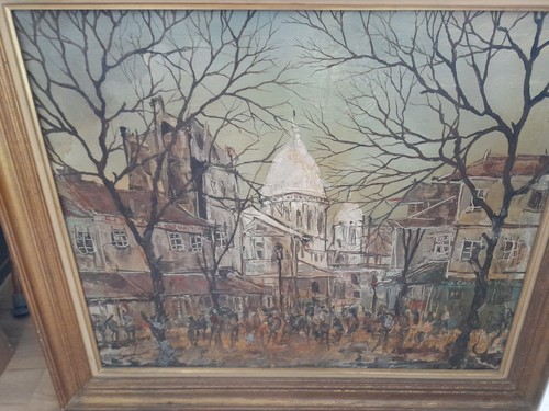 Peinture huile place tertre - huile,