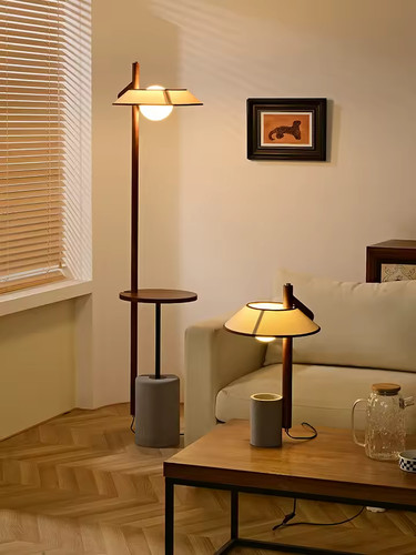 Vintage wooden floor lamp with - vintage,