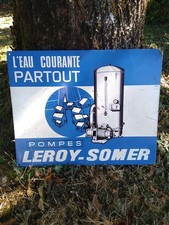 Ancienne plaque Tôle Litho POMPES  LEROY SOMER auto huile déco garage / Atelier 