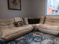 canapé salon "Togo" Ligne Roset 4 places cuir blanc cassé