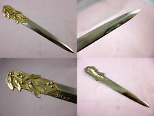 Coupe-papier ouvre-lettre Art Nouveau en bronze sculpté olives gui signé Dalry