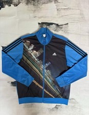 Veste Zipé Adidas Vintage Bleu Ciel Impression Route Sur Le Devant Taille XL
