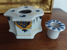 Ancien Encrier en faience 18ème Nevers ? avec son pot à Encre 