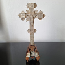 Crucifix en Nacre XIXè Chemin de Croix Jérusalem XIXè Mémento Mori Reliquary