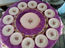 Service à Dessert 1 Plat 12 Assiette Faience Longchamp Modèle Padoue Floral Rose