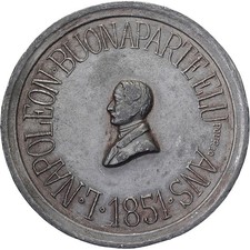 France, Médaille, Louis Napoléon Bonaparte, Élu pour 10 ans, 1851, Etain