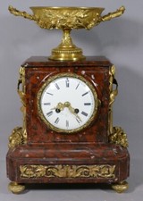 Raingo Frères, Pendule En Bronze Doré Et Marbre Rouge, époque Napoléon III 