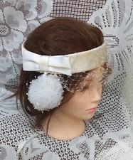 BANDEAU COIFFURE POUR MARIEE ECRU AVEC POMPON ET VOILETTE  MARIAGE VINTAGE 