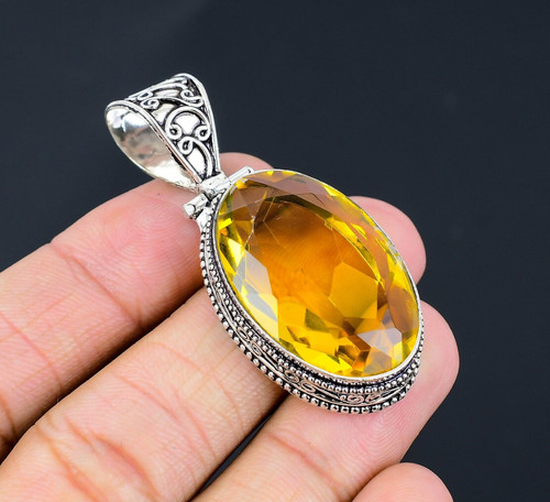 Ancien pendentif citrine - , jaune