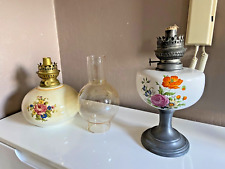 Lampe à Pétrole Ancienne en Porcelaine Faïence Vintage Lot de 2