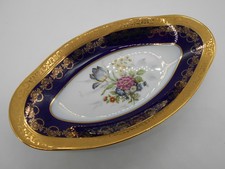 MAGNIFIQUE PETIT PLAT / RAVIER COUPE VIDE POCHE EN PORCELAINE BLEUE DE LIMOGES