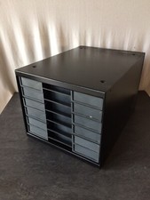 Casier Range Documents CLEN Bureau Métal Noir + 6 Cases Plastique Vintage