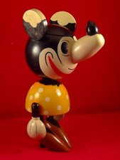 Ancien jouet boîte bonbonnière Minnie bois peint Walt Disney bras mobiles 1940