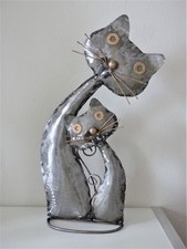 Chats amoureux en acier brossé verni de 30 cm