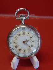 Très belle ancienne montre gousset de col Argent massif Crabe Fonctionne 