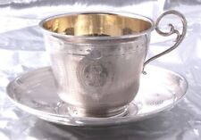 MASSAT - BELLE GRANDE GUILLOCHEE TASSE AVEC SOUCOUPE- ARGENT MASSIF MINERVE XIX