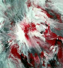 Art abstrait tableau noir, rouge et blanc 30/30cm