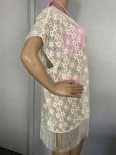 Gilet kimono en dentelle crème 