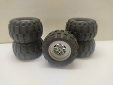 LEGO 4x Roues Technic 2995 ¤ 4x Jantes Grises + 5x Pneus 68,8x40 Q ¤ TBE ¤ E00