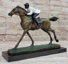 Magnifique Statue Sculpture De Cheval Et Jockey En Bronze Pur Grande