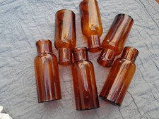 lot 6 anciens flacons  pharmacie cylindrique sans bouchon verre ambré 150 ml 