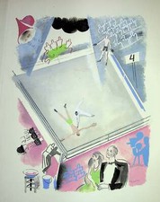 Milivoj UZELAC : Boxe, Sur le ring, Victoire KO, Lithographie originale signée