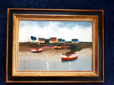 GRANDE HUILE SUR TOILE ENCADREE MARINE BRETONNE BERNARD CONTE FORMAT  55cmX38cm