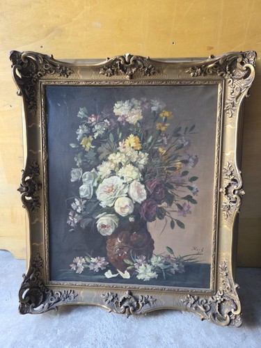 Huile sur toile fleurs signée