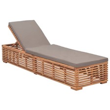 Bois de Teck Solide Chaise Longue avec Coussin Gris Foncé Transat vidaXL