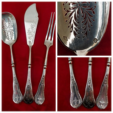 3 COUVERTS  ARGENT MASSIF  Poinçon Minerve - L B Orfèvre  -  Monogramme - XIXème