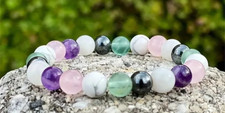 Bracelet perles Fluorite, Howlite, Quartz rose, Améthyste, Hématite, Sur mesure