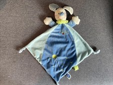 Grand DOUDOU PLAT MOTS D'ENFANTS CHIEN bleu vert poussin jaune