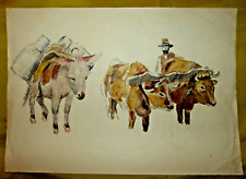 LOUISE SALONNE ECOLE BRETONNE 1903-90 - AQUARELLE PAYSAN EN CORSE