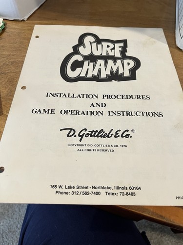 Surf champ pinball manual - champ,