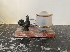 Lampe à Poser Ancienne Art Déco Coq & Globe en Verre Doré sur Socle en Marbre