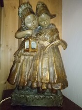 ANCIENNE LAMPE TERRE CUITE R.AURILI DEUX FILLETTES