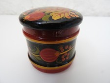 Pot avec couvercle en bois laqué de l'URSS KHOKHLOMA objet de cuisine peint main