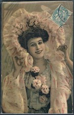 Z016 ART NOUVEAU BEAUTIFUL LADY WOMAN FLOWERS Fine LITHO KOPAL 643