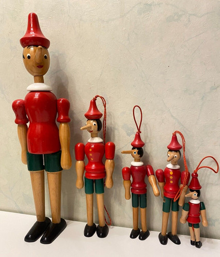 Lot figurines bois - 5, pinocchio