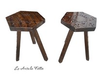 Paire de tabourets anciens en bois sculpté - style rustique 1950