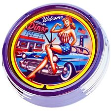 N-0689 "Diner-5" Horloge murale Horloge néon Rétro Éclairée Au Néon Déco Salon