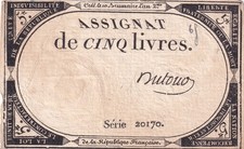5 Livres - 10 Brumaire An II (31.10.1793) - Sign. Duval - Série 14568